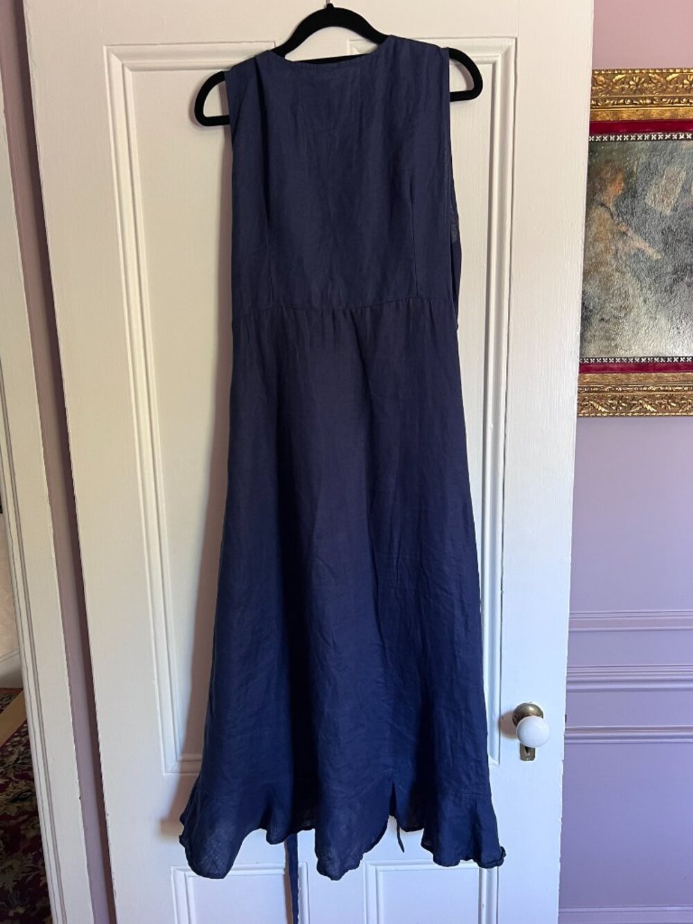Lintico 100% Linen V-Neck One-Piece Ruffle Hem Midi Dress MAYA - Picture 4 of 8